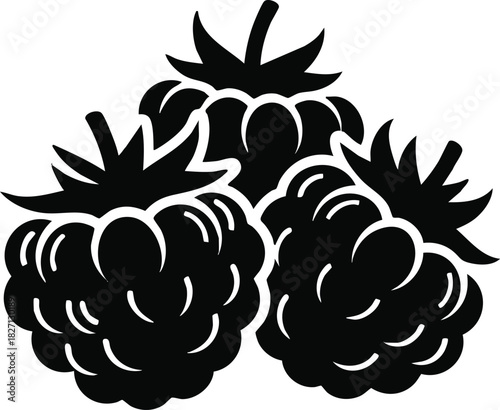 Three blackberries vector illustration simple black glyph design isolated on white background