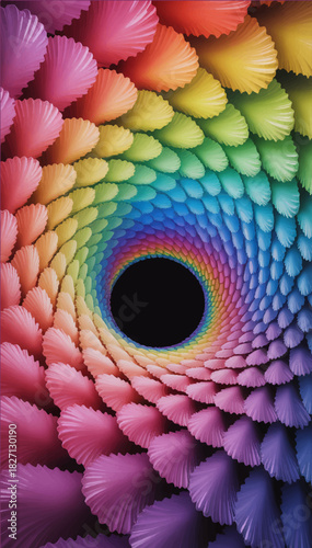 Surreal illustration of an endless spiral multi-colored tunnel with a black hole in the center. Vector graphics. EPS_03.