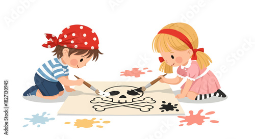 Children Engaged in Creative Art Project with Painting and Drawing Activities