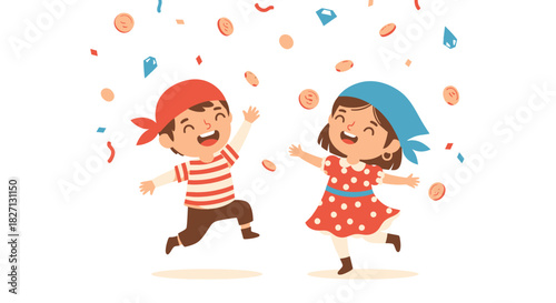 joyful children celebrating with colorful confetti and cheerful expressions in