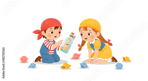 Two young girls engaging in creative arts and crafts activity outdoors with
