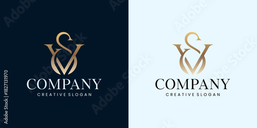 Premium Luxury Monogram Letter S V Gold Gradient Logo Template Design