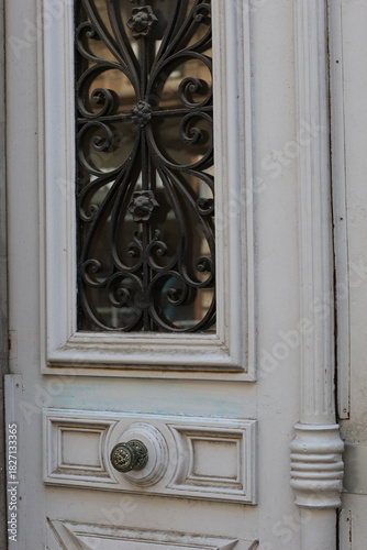 White vintage rustic door with metal elements