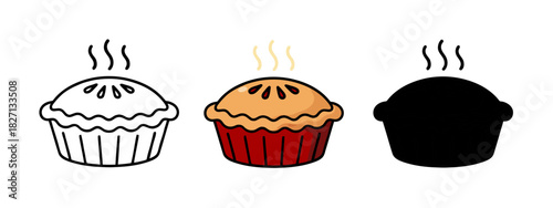 Cartoon Pies in Outline, Color, and Silhouette