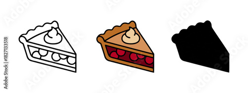 Cherry Pie Slice Icon Set in Filled, Linear and Silhouette Style
