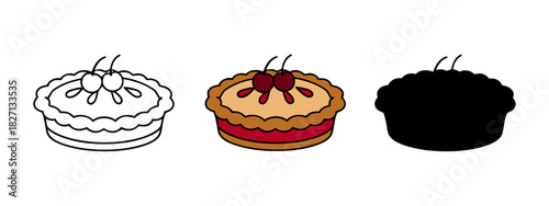 Three Graphical Cherry Pies in Outline, Color and Silhouette