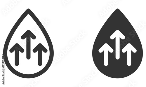 Vector icon of rising arrows inside water droplet