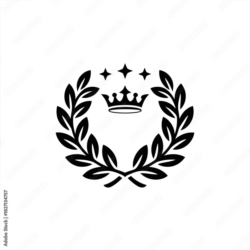 Obraz premium Royal emblem of victory and honor featuring a crown nestled within a laurel wreath with black vector