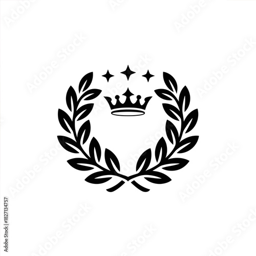 Royal emblem of victory and honor featuring a crown nestled within a laurel wreath with black vector