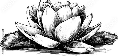 Vintage engraved illustration of a blooming lotus flower for decorative design