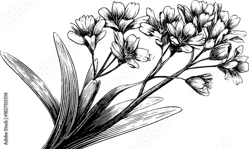 Ornate vintage engraving of blooming meadow plant for botanical decor design