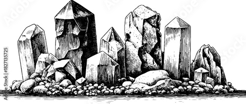 Engraved decorative illustration crystal border design vintage sketch hand drawn.
