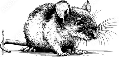 Engraved decorative illustration of field mouse sitting gracefully