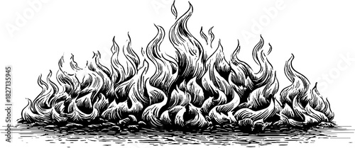 Vintage engraved flame motif illustration for decorative corner design