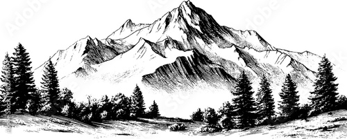 Vintage highland ridge landscape scene for print and design