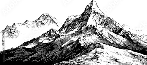 Highland ridge landscape in vintage engraved style - ideal for posters, cards, and prints