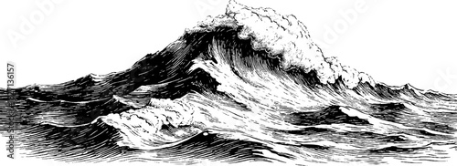 Engraved maritime border with decorative ocean waves for nautical design projects