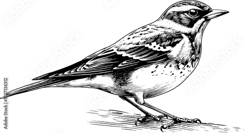 Vintage brambling bird engraving - hand drawn decorative illustration for nature art designs