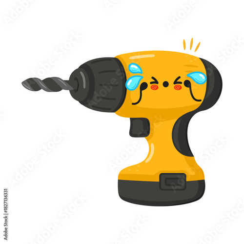 Crying yellow drill cartoon character with tears