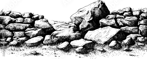 Engraved rocky border illustration for vintage design and decorative use