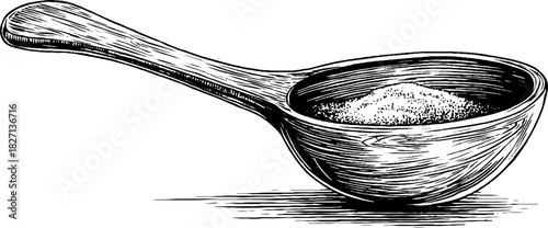 Rustic grain scoop engraving illustration - vintage hand drawn kitchen tool