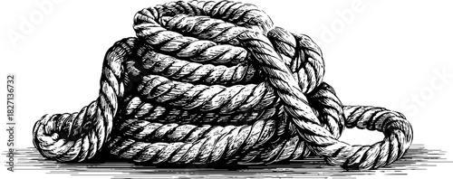 Vintage rustic rope coil engraving - decorative hand drawn illustration for design projects