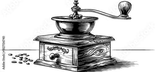 Vintage rustic spice grinder engraving - decorative illustration for retro designs