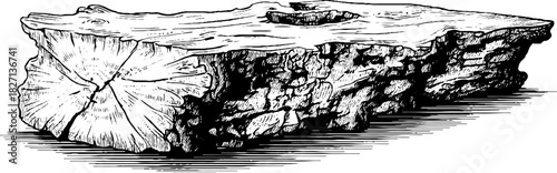 Engraved decorative rustic split log bench illustration for vintage design