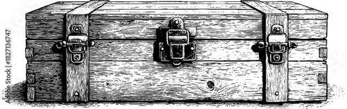 Rustic toolbox with latch sketch - vintage engraved decoration for design projects