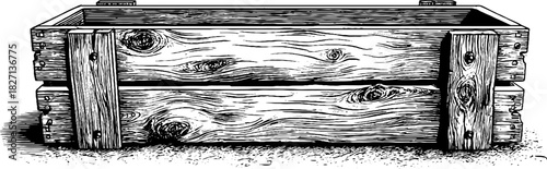 Rustic wooden crate engraving - vintage hand drawn decorative illustration