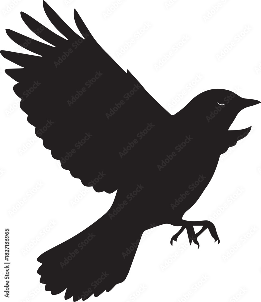 Fototapeta premium Black Silhouette of an American Robin Isolated on Transparent Background