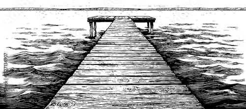Charming pier journey - vintage wooden dock engraving for design and decor