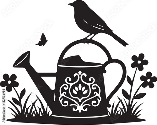 Black Silhouette of an American Robin Isolated on Transparent Background