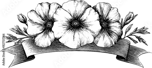 Vintage floral banner illustration with decorative flowers and leaves for retro design