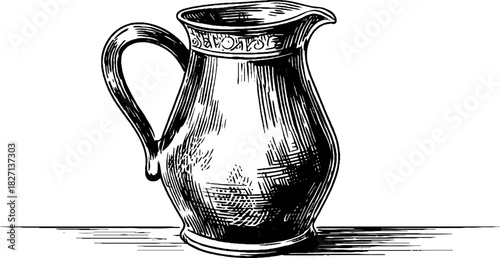 Vintage style water jug engraving illustration - decorative design for prints and cards