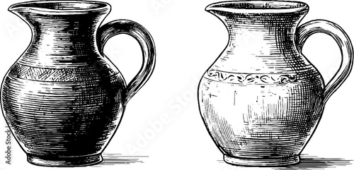 Vintage style water jug engravings - decorative hand drawn design for retro print and label