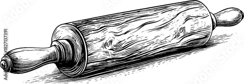 Vintage decorative wooden rolling pin engraving for kitchen art and culinary design