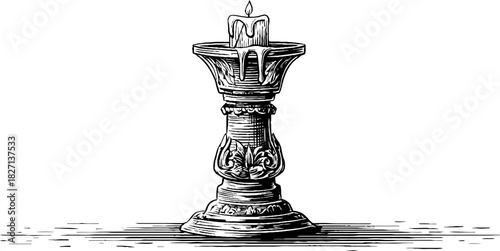 Vintage decorative engraving of an antique candle holder - silhouette design for retro prints