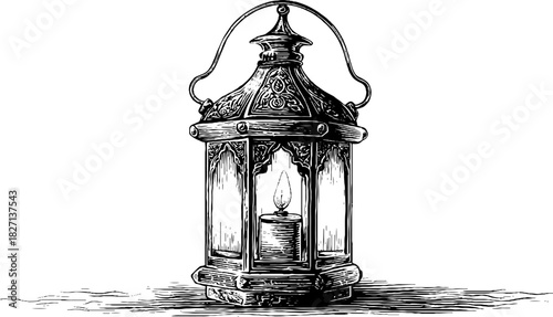 Vintage decorative lantern illustration for retro design and decor