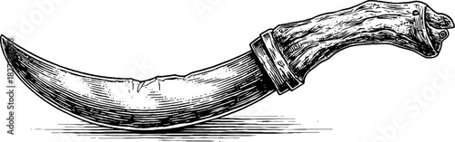 Antique sickle decorative design: vintage engraved hand-drawn etching for historical art pieces