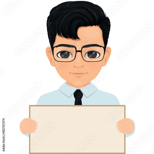 boy holding a sign with both hands