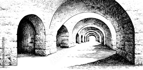 Vintage engraved illustration of a decorative architectural archway scene