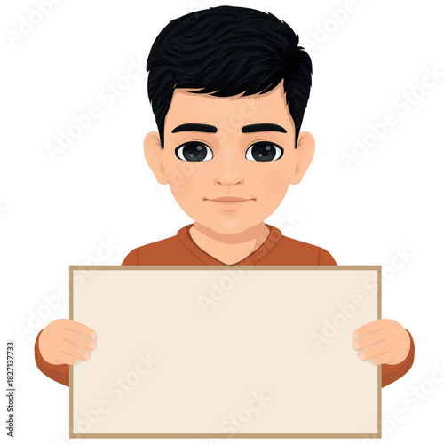 boy holding a sign with both hands