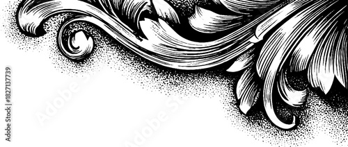 Ornamental swirl border in vintage engraving style for decoration and design
