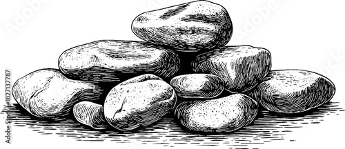 Vintage engraving of decorative broken river stones for design and decor