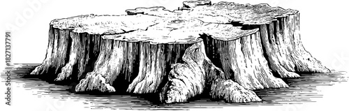 Engraved decorative illustration of broken tree bark slabs for rustic design