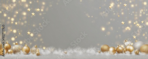 festive christmas background with golden stars and white fluffy decorations, creating an elegant atmosphere for holiday designs Generative AI