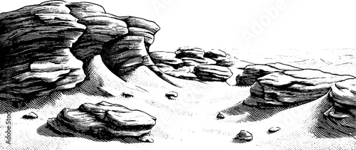 Engraved decorative illustration of eroded sandstone surface for art design