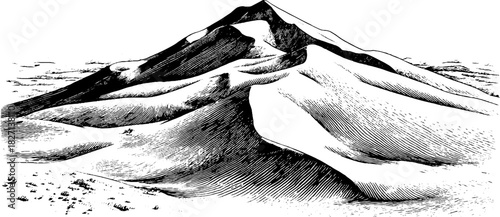 Engraved decorative illustration of layered dune ridges with detailed texture for artistic design