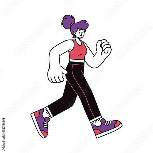 A cartoon illustration of a woman running. Fitness and exercise concept. Stylized vector character isolated on a white background